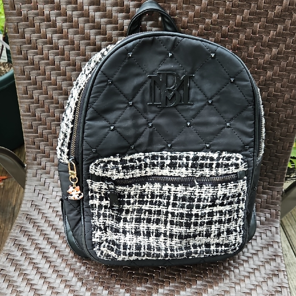 Badgley Mischka Black and White Canvas Mini Bag W/ Vegan Straps